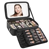 Relavel Large Makeup Case With LED Mirror, 16.2' Cosmetic Vanity Case with 3 Lignting Modes and Adjustable Brigntness, Professional Travel Make Up Organizer for Makeup Artist with Strap, Black