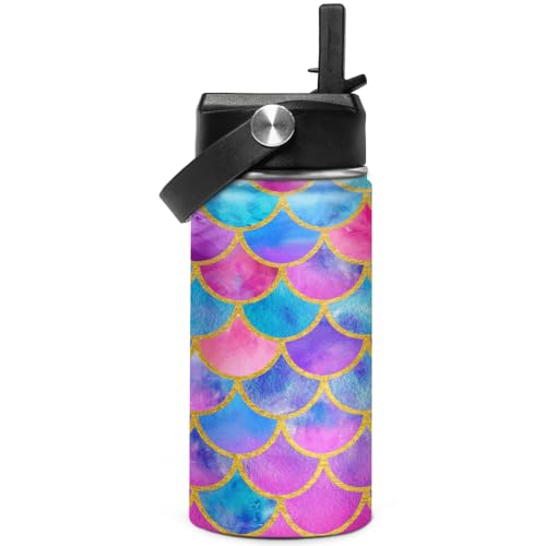 Image of SANDJEST Mermaid Water Bottle for Girls Kids Kid Insulated Water Bottles 12oz Stainless Steel Travel School Tumbler Double Wall Vacuum Cup with Straw