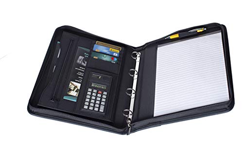 PROJECTS Sac organisateur document pour homme femme 'Oxford' cuir noir - Sacoche avec compartiments, calculatrice et bloc notes Din A4 - Classeur rangement documents A4 avec anneaux