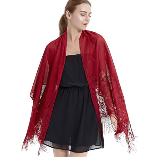 RIIQIICHY Shawls and Wraps for Evening Dresses Scarfs for Women Pashmina Wedding Formal Shawl Burgundy