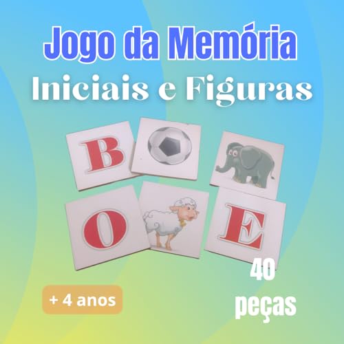 Jogo Memória Iniciais e Figuras Caça-Palavras Quebra-Cabeça Brinquedo Pedagógico Madeira MDF 40 Peça