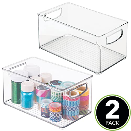 mDesign boîte de rangement en lot de 2 pour accessoires de bricolage – caisse plastique avec poignées à utilisations multiplies – casier de rangement résistant pour perles, cotons, etc. – transparent - Image 3