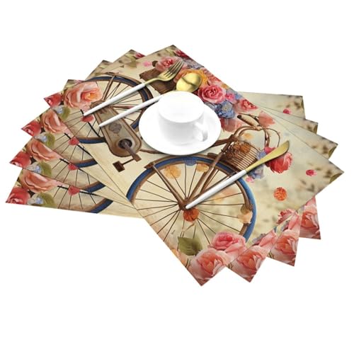 Sets de table en PVC tissé fleuri lot de 4 napperons lavables 45x30 cm