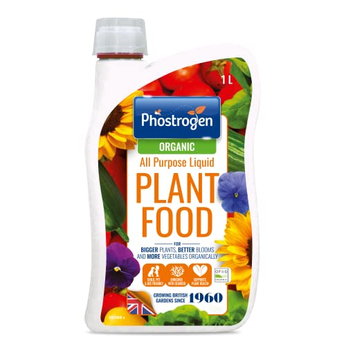 Phostrogen 86601206 Organic Tomato Food, 1L & 86601205 Organic All Purpose Liquid Plant Food, 1L - All Purpose Organic Fertiliser - Enriched with Seaweed Extract for Healthy Growth