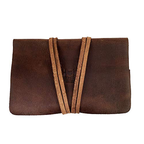 Hide & Drink, Rustic King Size Tobacco Pouch Handmade from Full Grain Leather, Field Notes Case, Vintage Storage :: Bourbon Brown