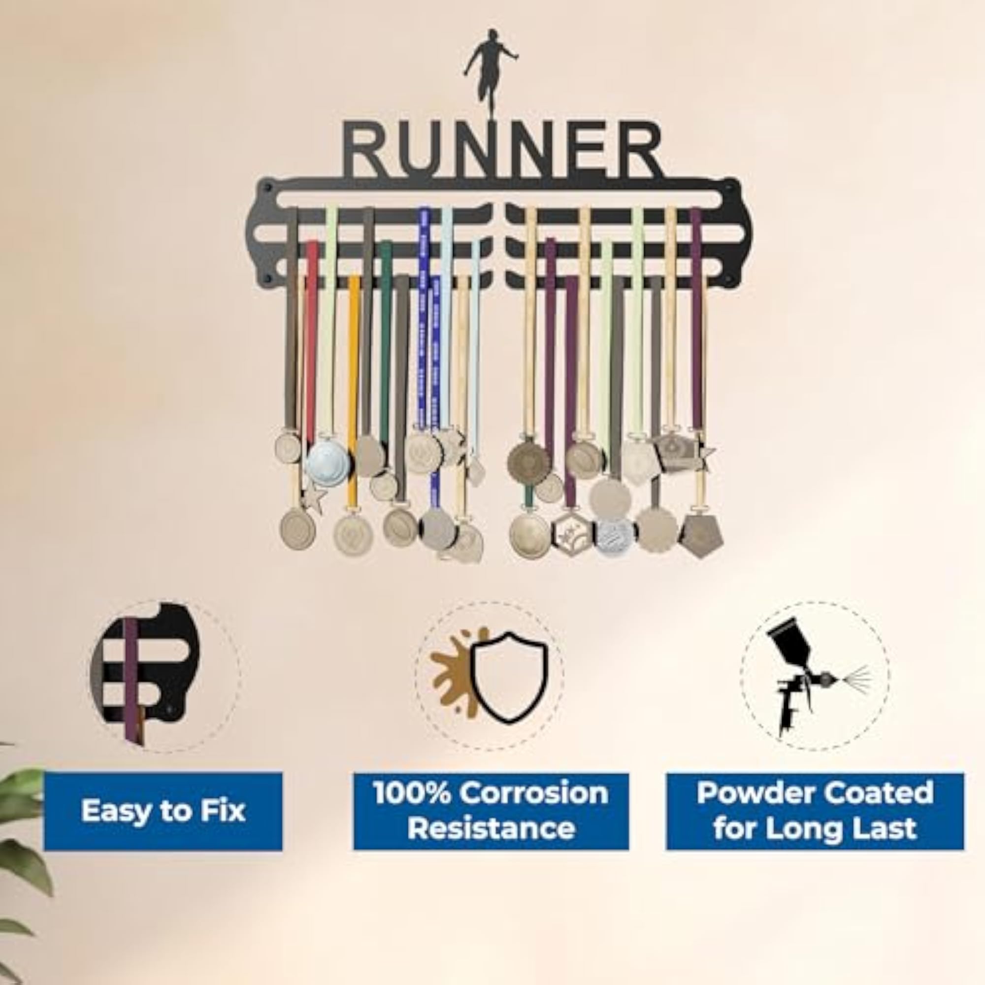 Runner Holder Metal Wall Display for 60 Medals