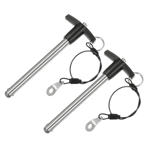 M METERXITY 2-Pack T Handle Lock Pins, 25/64"(10mm) Dia. 3-15/16"(100mm) Usage Length Push-Button Quick Release Locking Pins W Lanyard for Speaker/Aviation/Gym/Machine [304 Stainless Steel]