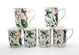 SET OF 6 FINE BONE CHINA WOODLAND BUTTERFLY MUGS