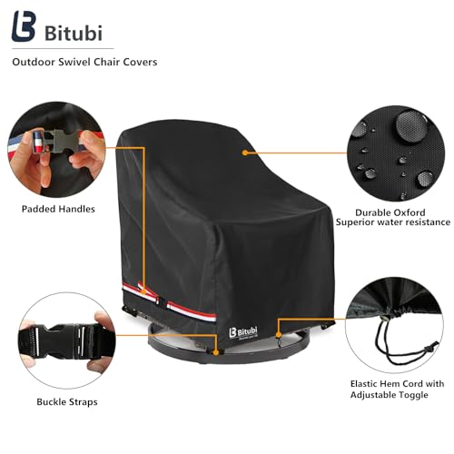 Image of Bitubi Waterproof 2 Pack Outdoor Swivel Chair Cover for Patio Chair Size Up to 33W x 35D x 38.5H inch,Outdoor Lawn Patio Furniture Covers (Black)