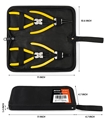 Difflife 7-Inch Snap Ring Pliers Set Heavy Duty Internal/External Circlip Pliers Kit With Straight/Bent Jaw Cr-V Steel For Ring Remover Retaining C Clip Pliers With Storage Bag 4-Piece #TOP5