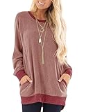 Yuson Girl Sudaderas Mujer Ropa Deportiva con Bolsillo Lateral Jersey Mujer Largo Holgado de Manga Larga Casuales Top con Diseño de Colores Contrastantes(Rosa, XL)