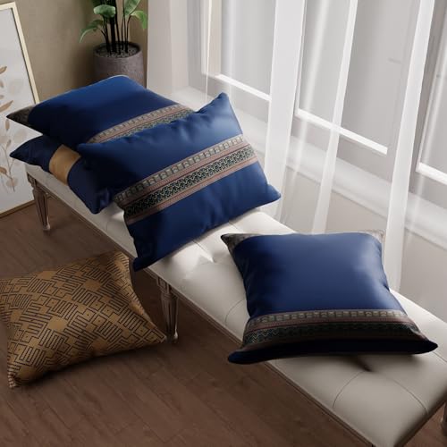 Image of Stoa Paris Cushion Covers for Home, Digital Printed Pillow Covers Set of 5, Throw Cushion Covers for Bed, Sofa, Home Decor - Mystique Blue, Eternal Glow