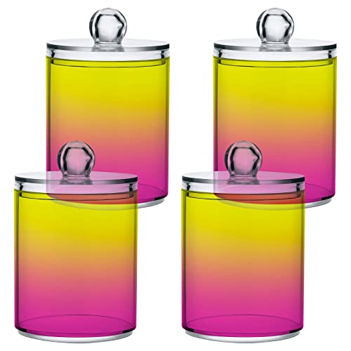 Yellow Ivory Pink Qtip Dispenser Apothecary Jars Bathroom Qtip Holder Storage Canister Plastic Jar 10 Oz for Cotton Ball Swab Round Pads Floss 4pcs