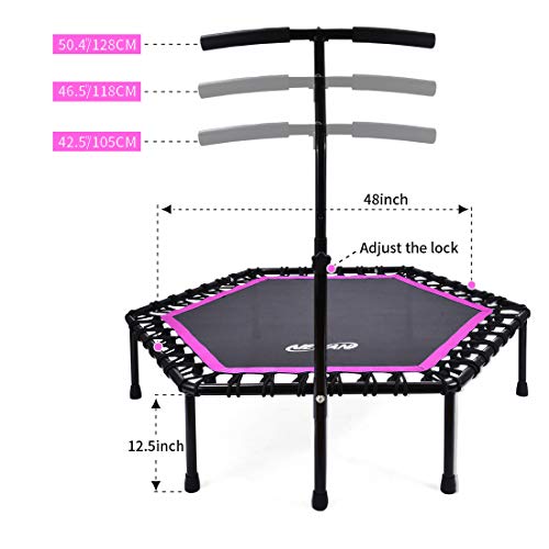 Newan 48'' Silent Trampoline with Adjustable Handle Bar, Fitness Trampoline Bungee Rebounder Jumping Cardio Trainer Workout for Adults - Max Limit 330 lbs - Thumbnail 2