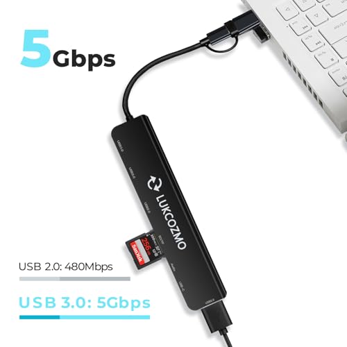 Image of USB-C 7-in-1 Hub: 4 USB 3.0, USB-C, SD /TF, Audio, for MacBook, iPad, Dell, HP, Phones