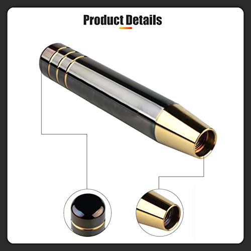 Jawmoy 1 Pc Polished Aluminum Car Gear Stick Lever Shift Knob, 7" Car Gear Long Handle Weighted Shifter Knob With 3 Threaded Adapters Fit Most Automatic Manual Vehicle (Black Gold) #TOP2