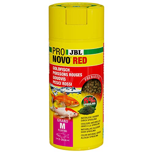 JBL PRONOVO RED GRANO, Aliment de Base pour Poissons Rouges de 8-20 cm, Granulés pour Poissons, Doseur à Clic, taille M, 250 ml