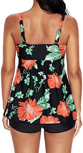 YANFJHV Tankini set dames buikweg: tweedelig badpak strandmode met shorts badmode zwempak sportief zwempak beachwear bedrukt strand badpakken zwemkleding zomer bikini S-5XL, blauw, L
