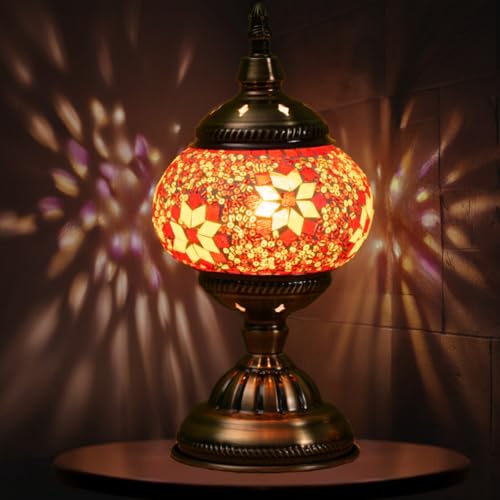 Turquie exotique mosaïque lampe de table avec style marocain fait à la main verre décoratif lampe rétro ombre avec USB éclairage de bureau décoratif lit éclairage...