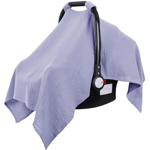 Image of Metplus Muslin Car Seat Cover for Babies, 100% Cotton Breathable Infant Carseat Canopy for Summer, Lightweight Stroller Sunshade Covers for Newborns(Purple)
