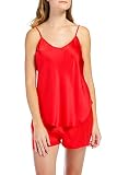 Fishers Finery Women's 100% Pure Silk Cami Boxer Pajama Set Romance Red (Red, XL)