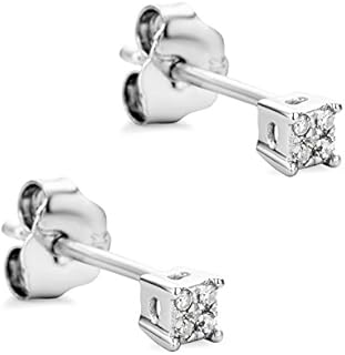 Orovi Diamond stud Earrings for Women - Solid 9k /375 White Gold - Natural Diamond Earrings - Hypoallergenic