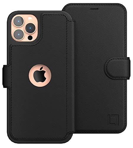LUPA iPhone 12 Pro Max Case Wallet, Case with Card Holder for Men and Women, Faux Leather Flip Case, Luxury Cover, Black