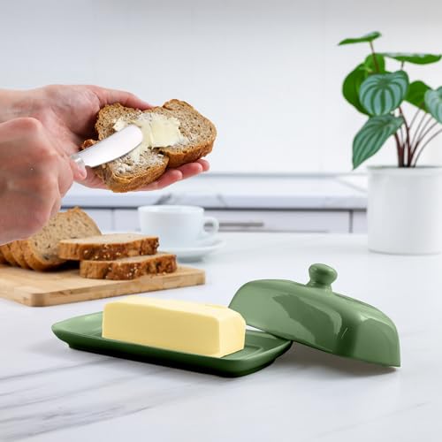 Image of Zulay Butter Dish With Lid For Countertop - Porcelain Jade, Ceramic Butter Dish with Knob Handle Great for Cooking - Elegant Design Butter Holder - Durable & Sturdy Butter Keeper - Jade