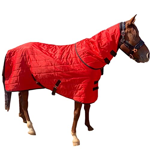 Image of Weight Horse Turnout Rug, Red Canvas Blanket Horse Blankets Winter Sheet Horses Hood Pony Weight Mini Rain Sheets Stable Nylon Light Wrap Warmer Adjustable(135cm/53in)