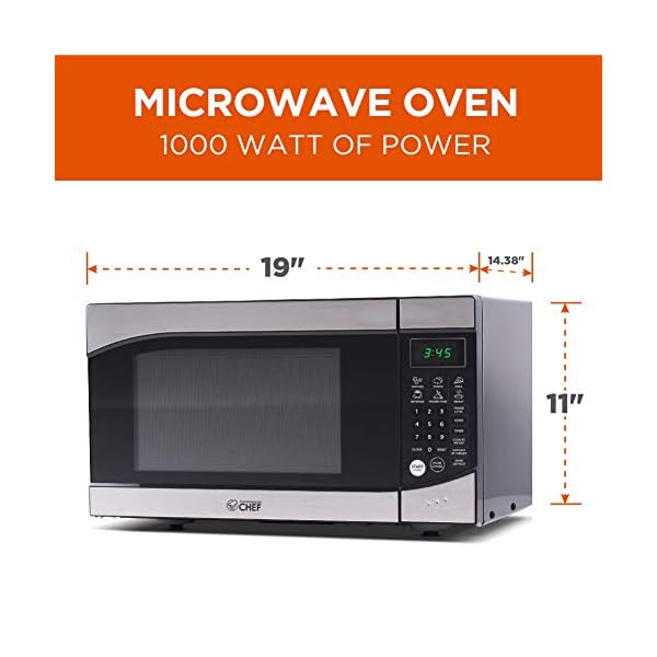 Commercial Chef CHM009 Countertop Microwave Oven 900 Watt, 0.9 Cubic Feet, Stainless Steel Front