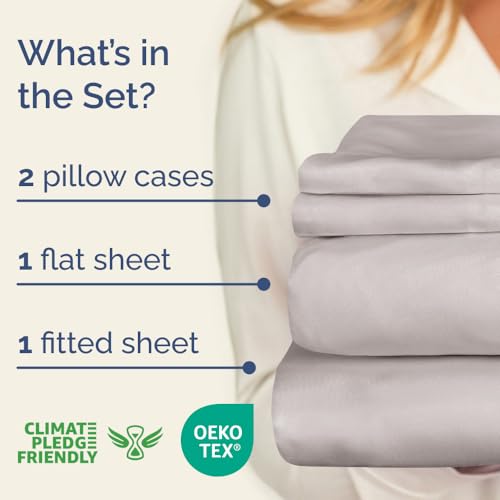 Queen 4 Piece 100% Cotton Sheet Set - 400 Thread Count Sateen - Light Grey by CGK Unlimited - Used condition - Image 4