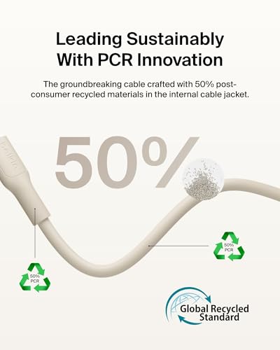 Image of Belkin Apple Certified PCR Lightning To USB-C (Type C) Charge Cable, USB Cable, 3.3 Feet / 1M For iPhone, iPad, Airpods - Sand