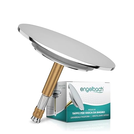 Engelbach Tappo per vasca da bagno universale - Tappo per vasca da bagno in acciaio inox con doppia guarnizione - tappo per vasca da bagno universale in cromo
