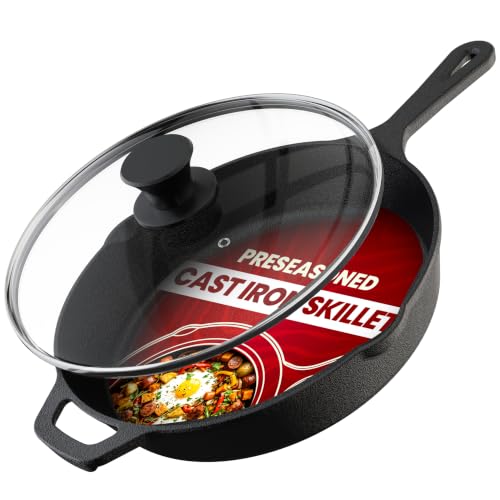 Image of Utopia Kitchen Cast Iron Skillet 12 Inch with Lid Chefs Frying Pan Black