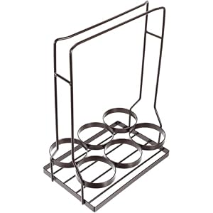 Tofficu 黒色の鉄木材製ワインボトルラック 6本収納可能 安定したグリップ頑丈な木製ハンドル付き KTVや家庭用に最適なワイン収納ホルダー