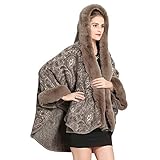 1 JYCDD Damen Schal Stola mit Kapuze Schal Umhang Damen Faux Fuchs Pelz Kragen Fleece Mantel Warm Dicke Winter Pashmina Schals Khaki 80 bis 100 cm