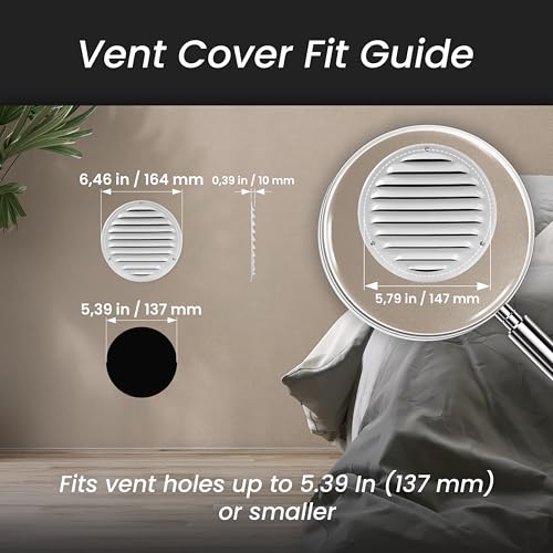 5 Inch / 125 mm White Vent Cover - Metal Round Soffit Vent - Air Vent Louver - Grille Cover - Built-in Screen Mesh - HVAC Ventilation (5'' Inch, Metal - White) - Image 2