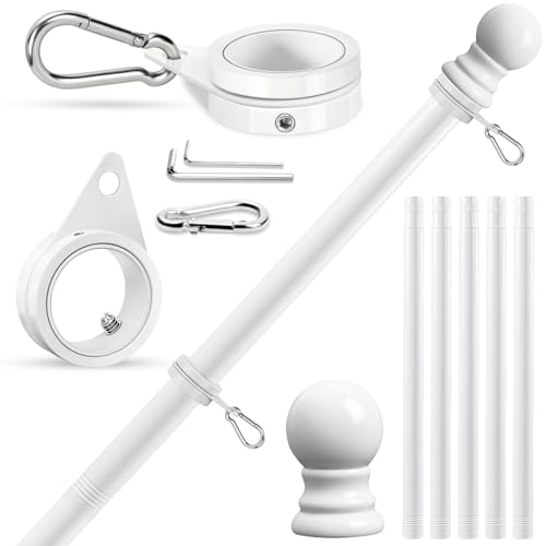 REERON Flag Pole for House, 6 FT Stainless Steel Spinning Flag Poles Kit, 1" Rustproof Porch Flagpole with 360° Tangle Free Metal Flagpole Rings for Residential Outdoor for 3x5 Flags, Without Bracket