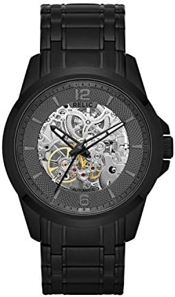 Relic by Fossil Men's Cameron Automatic Self-Winding Stainless Steel IP Skeleton Dial Watch, Color: Black (Model: ZR12110)