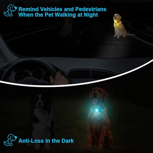 AUAUY Sicherheits LED Blinklicht, 4 Modis Hundelicht IPX68 Wasserdicht Haustier Lichter, USB Wiederaufladbar Hunde Katzen Leuchtanhänger, Einstellbar LED Licht für Nachtspaziergänge Laufen Camping