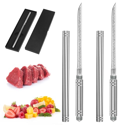 Cuchillo Multiusos Portátil con Funda - Palo de Acero Inoxidable para Pelar y Rebanar, Acampar y Picnic (2 Piezas)