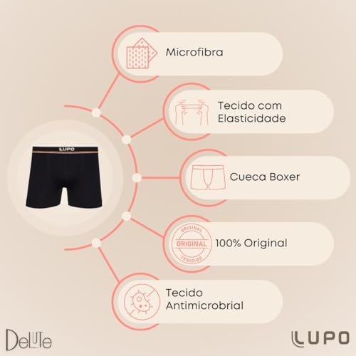 Kit Com 4 Cuecas Boxer Lupo Microfribra Sem Costura Adulto Box Masculina 436 (BR, Alfa, GG, Regular,