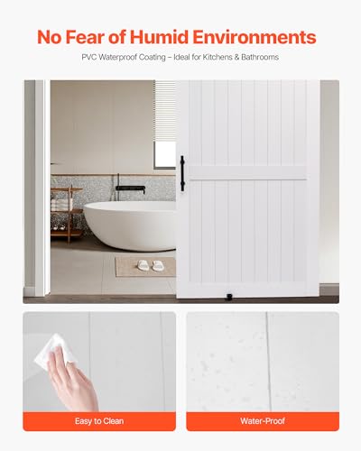 VEVOR Schiebetür im Scheunenstil Schiebetürsystem (1219 x 2134 mm) aus hochfesten MDF-Platten, Scheunentor mit Hardware-Kit & wasserfester PVC-Oberfläche & H-Rahmen für Wohnzimmer Badezimmer Weiß