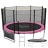 PlayActive 6ft / 8ft / 10ft / 12ft / 14ft / 16ft Kids Trampoline with Safety Enclosure Net, Ladder, Weatherproof Cover, Shoe Bag Included (Pink, 8ft)