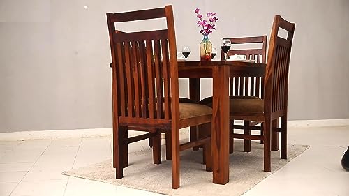 Image of RECTART sheesham Wood Standard Dining Table 4 Seater | Wooden Dining Room Furniture | 4 Chairs with Cushion | Honey Teak Brown Finish