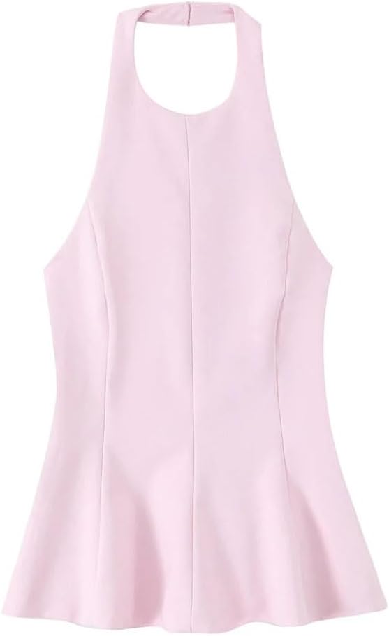 Women's Sleeveless Halters Simple Slim Top Solid Elegant Backless Vintage Party Tops