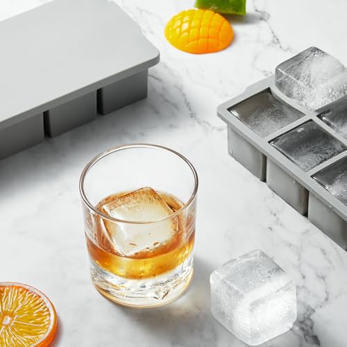 Nax Caki Large Ice Cube Tray with Lid Pack of 2, Stackable Big Silicone Square Ice Cube Mold for Whiskey Cocktails Bourbon Soups Frozen Treats, BPA Free