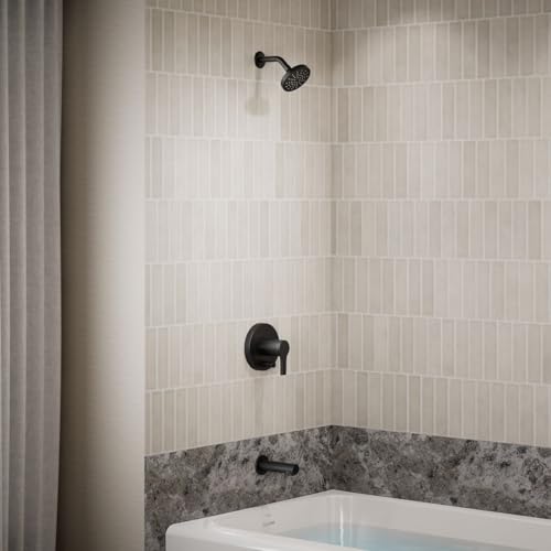 Kit de grifería para bañera y ducha Elate Rite-Temp de Kohler TLS35327-4-BL con desviador de botón pulsador, color negro mate, sin duchero miniatura 2