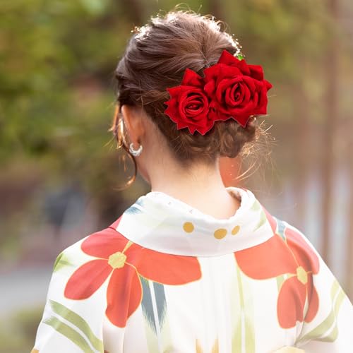 Pinza para cabello con flores rojas 3D miniatura 6