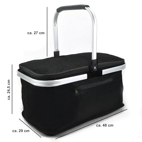 24L Einkaufskorb Groß Isolierkorb Kühlkorb Kühltasche Picknickkorb Thermotasche Kühltasche Thermo Tasche Kühlbox Einkaufskörbe (Schwarz)